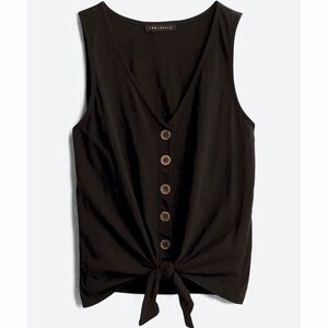 Sanctuary Tied To You Black Knit Tie-Front Tank Top, XL